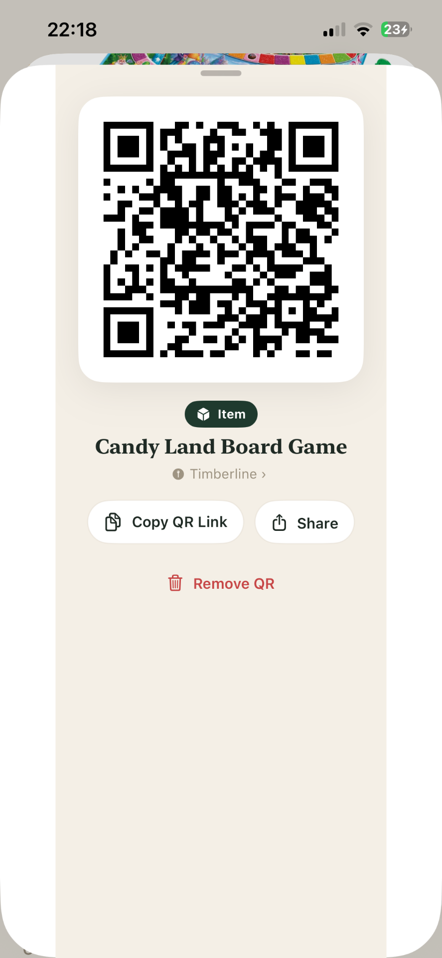 Scanning a QR code opens the matching loggit record